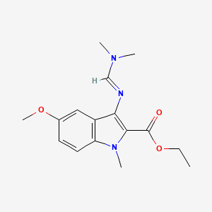 molecular formula C16H21N3O3 B1420884 ethyl 3-{[(1E)-(dimethylamino)methylene]amino}-5-methoxy-1-methyl-1H-indole-2-carboxylate CAS No. 1217885-75-0