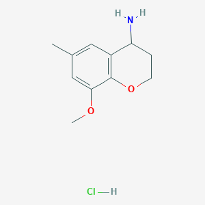 molecular formula C11H16ClNO2 B1420955 8-methoxy-6-methyl-3,4-dihydro-2H-1-benzopyran-4-amine hydrochloride CAS No. 1240526-64-0