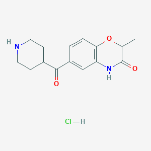 molecular formula C15H19ClN2O3 B1420958 2-methyl-6-(piperidine-4-carbonyl)-3,4-dihydro-2H-1,4-benzoxazin-3-one hydrochloride CAS No. 1241340-57-7