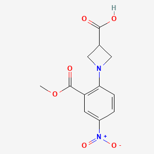 molecular formula C12H12N2O6 B1421039 1-[2-(Methoxycarbonyl)-4-nitrophenyl]-3-azetanecarboxylic acid CAS No. 1234873-83-6