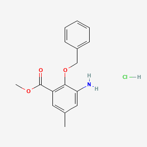 molecular formula C16H18ClNO3 B1421041 Methyl 3-amino-2-(benzyloxy)-5-methylbenzoate hydrochloride CAS No. 1203898-32-1