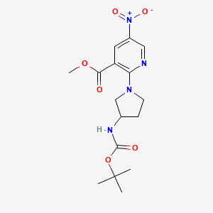 molecular formula C16H22N4O6 B1421055 Methyl 2-{3-[(tert-butoxycarbonyl)amino]-1-pyrrolidinyl}-5-nitronicotinate CAS No. 1242268-00-3