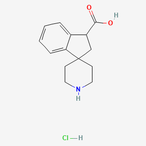 molecular formula C14H18ClNO2 B1421057 2,3-Dihydrospiro[indene-1,4'-piperidine]-3-carboxylic acid hydrochloride CAS No. 936138-16-8