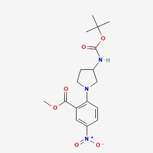 molecular formula C17H23N3O6 B1421064 Methyl 2-(3-((tert-butoxycarbonyl)amino)pyrrolidin-1-yl)-5-nitrobenzoate CAS No. 1242268-23-0