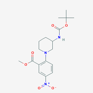 molecular formula C18H25N3O6 B1421072 Methyl 2-(3-((tert-butoxycarbonyl)amino)piperidin-1-yl)-5-nitrobenzoate CAS No. 1221791-90-7