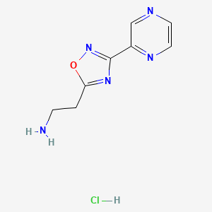 molecular formula C8H10ClN5O B1421119 [2-(3-Pyrazin-2-yl-1,2,4-oxadiazol-5-yl)ethyl]-amine hydrochloride CAS No. 1185298-52-5