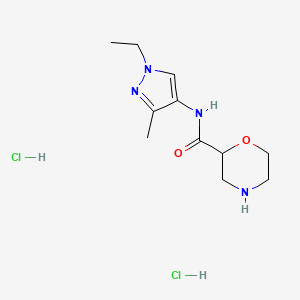 molecular formula C11H20Cl2N4O2 B1421144 Morpholine-2-carboxylic acid (1-ethyl-3-methyl-1h-pyrazol-4-yl)-amide dihydrochloride CAS No. 1185126-63-9