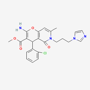 molecular formula C23H23ClN4O4 B14211560 methyl 6-(3-(1H-imidazol-1-yl)propyl)-2-amino-4-(2-chlorophenyl)-7-methyl-5-oxo-5,6-dihydro-4H-pyrano[3,2-c]pyridine-3-carboxylate 