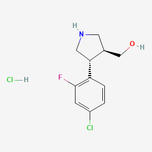 molecular formula C11H14Cl2FNO B1421170 [(3S,4R)-4-(4-chloro-2-fluorophenyl)pyrrolidin-3-yl]methanol hydrochloride CAS No. 1217818-45-5