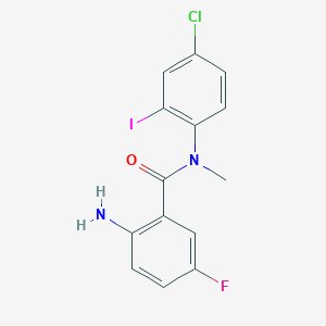 molecular formula C14H11ClFIN2O B14212340 Benzamide, 2-amino-N-(4-chloro-2-iodophenyl)-5-fluoro-N-methyl- CAS No. 826991-78-0