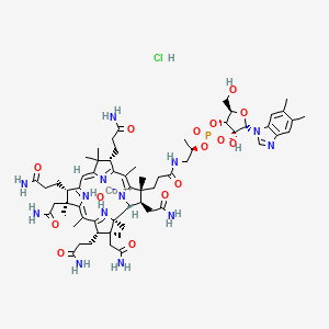 cobalt(2+);[(2R,3S,4R,5S)-5-(5,6-dimethylbenzimidazol-1-yl)-4-hydroxy-2-(hydroxymethyl)oxolan-3-yl] [(2R)-1-[3-[(1R,2R,3R,4Z,7S,9Z,12S,13S,14Z,17S,18S,19R)-2,13,18-tris(2-amino-2-oxoethyl)-7,12,17-tris(3-amino-3-oxopropyl)-3,5,8,8,13,15,18,19-octamethyl-2,7,12,17-tetrahydro-1H-corrin-21-id-3-yl]propanoylamino]propan-2-yl] phosphate;hydrate;hydrochloride