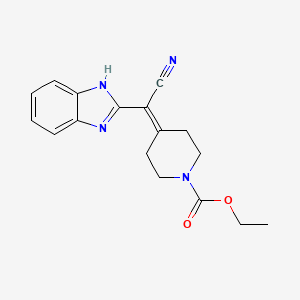 molecular formula C17H18N4O2 B1421360 ethyl 4-[1H-1,3-benzodiazol-2-yl(cyano)methylidene]piperidine-1-carboxylate CAS No. 1235441-40-3