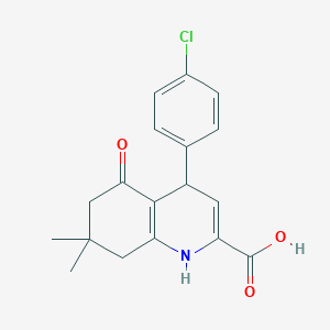 molecular formula C18H18ClNO3 B1421376 4-(4-Chlorophenyl)-7,7-dimethyl-5-oxo-1,4,5,6,7,8-hexahydroquinoline-2-carboxylic acid CAS No. 1233334-75-2