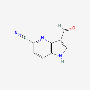 molecular formula C9H5N3O B1421378 3-formyl-1H-pyrrolo[3,2-b]pyridine-5-carbonitrile CAS No. 1190319-27-7