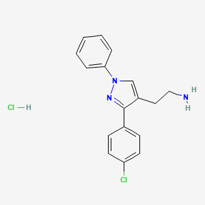 molecular formula C17H17Cl2N3 B1421429 2-[3-(4-chlorophenyl)-1-phenyl-1H-pyrazol-4-yl]ethan-1-amine hydrochloride CAS No. 1235441-46-9