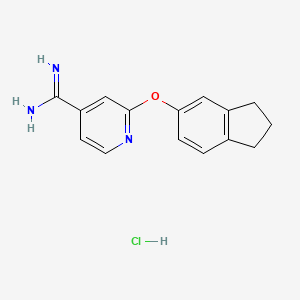 molecular formula C15H16ClN3O B1421439 2-(2,3-dihydro-1H-inden-5-yloxy)pyridine-4-carboximidamide hydrochloride CAS No. 1223627-47-1
