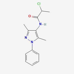 molecular formula C14H16ClN3O B1421446 2-chloro-N-(3,5-dimethyl-1-phenyl-1H-pyrazol-4-yl)propanamide CAS No. 1221722-97-9