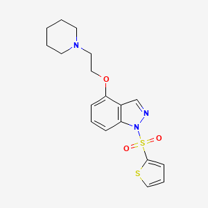 molecular formula C18H21N3O3S2 B14215717 4-[2-(Piperidin-1-yl)ethoxy]-1-(thiophene-2-sulfonyl)-1H-indazole CAS No. 825634-66-0