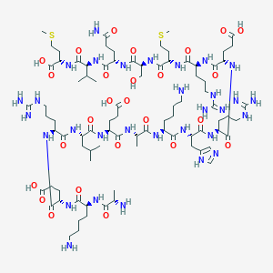 molecular formula C86H151N31O26S2 B142158 (4S)-5-[[(2S)-1-[[(2S)-1-[[(2S)-1-[[(2S)-1-[[(2S)-6-amino-1-[[(2S)-1-[[(2S)-1-[[(2S)-1-[[(2S)-1-[[(2S)-1-[[(2S)-1-[[(2S)-5-amino-1-[[(2S)-1-[[(1S)-1-carboxy-3-methylsulfanylpropyl]amino]-3-methyl-1-oxobutan-2-yl]amino]-1,5-dioxopentan-2-yl]amino]-3-hydroxy-1-oxopropan-2-yl]amino]-4-methylsulfanyl-1-oxobutan-2-yl]amino]-5-carbamimidamido-1-oxopentan-2-yl]amino]-4-carboxy-1-oxobutan-2-yl]amino]-5-carbamimidamido-1-oxopentan-2-yl]amino]-3-(1H-imidazol-5-yl)-1-oxopropan-2-yl]amino]-1-oxohexan-2-yl]amino]-1-oxopropan-2-yl]amino]-4-carboxy-1-oxobutan-2-yl]amino]-4-methyl-1-oxopentan-2-yl]amino]-5-carbamimidamido-1-oxopentan-2-yl]amino]-4-[[(2S)-6-amino-2-[[(2S)-2-aminopropanoyl]amino]hexanoyl]amino]-5-oxopentanoic acid CAS No. 148914-01-6