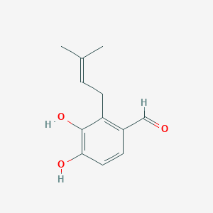 molecular formula C12H14O3 B142173 3,4-Dihydroxy-2-(3-methylbut-2-enyl)benzaldehyde CAS No. 157027-24-2