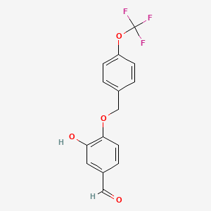 molecular formula C15H11F3O4 B14219001 Benzaldehyde, 3-hydroxy-4-[[4-(trifluoromethoxy)phenyl]methoxy]- CAS No. 586951-80-6