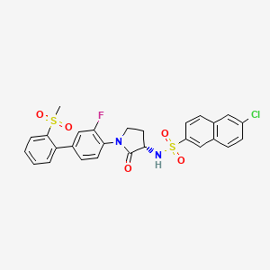 molecular formula C27H22ClFN2O5S2 B14219763 2-Naphthalenesulfonamide,6-chloro-N-[(3S)-1-[3-fluoro-2'-(methylsulfonyl)[1,1'-biphenyl]-4-yl]-2-oxo-3-pyrrolidinyl]- 