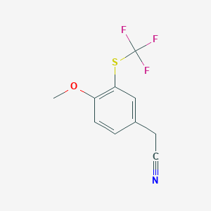 molecular formula C10H8F3NOS B1422014 2-{4-Methoxy-3-[(trifluoromethyl)sulfanyl]phenyl}acetonitrile CAS No. 1311314-66-5