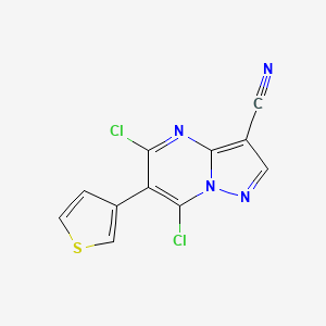 molecular formula C11H4Cl2N4S B14220515 Pyrazolo[1,5-a]pyrimidine-3-carbonitrile, 5,7-dichloro-6-(3-thienyl)- CAS No. 821023-59-0