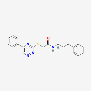 molecular formula C21H22N4OS B14221044 2-((5-phenyl-1,2,4-triazin-3-yl)thio)-N-(4-phenylbutan-2-yl)acetamide 