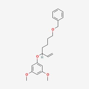 molecular formula C22H28O4 B14222011 Benzene, 1-[[1-ethenyl-5-(phenylmethoxy)pentyl]oxy]-3,5-dimethoxy- CAS No. 831170-91-3