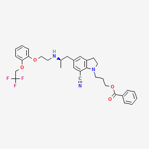 molecular formula C32H34F3N3O4 B1422210 1-[3-(Benzoyloxy)propyl]-2,3-dihydro-5-[(2R)-2-[[2-[2-(2,2,2-trifluoroethoxy)phenoxy]ethyl]amino]propyl]-1H-indole-7-carbonitrile CAS No. 885340-11-4