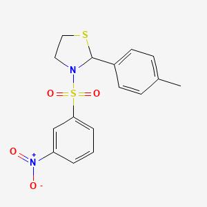 molecular formula C16H16N2O4S2 B14223183 2-(4-Methylphenyl)-3-(3-nitrobenzene-1-sulfonyl)-1,3-thiazolidine CAS No. 537678-00-5