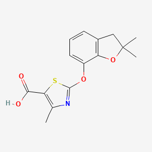 molecular formula C15H15NO4S B1422320 2-[(2,2-Dimethyl-2,3-dihydro-1-benzofuran-7-yl)oxy]-4-methyl-1,3-thiazole-5-carboxylic acid CAS No. 1219553-56-6