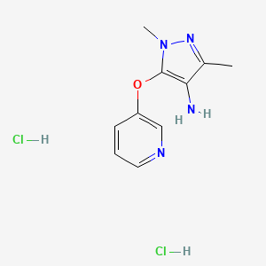 molecular formula C10H14Cl2N4O B1422324 1,3-dimethyl-5-(pyridin-3-yloxy)-1H-pyrazol-4-amine dihydrochloride CAS No. 1240528-97-5
