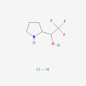 molecular formula C6H11ClF3NO B1422466 2,2,2-Trifluoro-1-(pyrrolidin-2-yl)ethan-1-ol hydrochloride CAS No. 1305712-51-9
