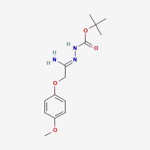 molecular formula C14H21N3O4 B1422582 tert-butyl N-[(E)-[1-amino-2-(4-methoxyphenoxy)ethylidene]amino]carbamate CAS No. 1053655-77-8