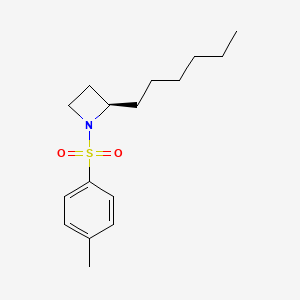 molecular formula C16H25NO2S B14226655 Azetidine, 2-hexyl-1-[(4-methylphenyl)sulfonyl]-, (2R)- CAS No. 825601-61-4
