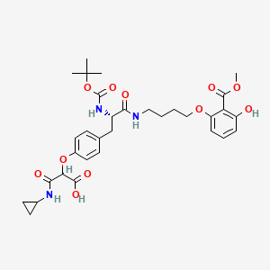 molecular formula C32H41N3O11 B14228024 Benzoic acid,2-[4-[[(2S)-3-[4-[1-carboxy-2-(cyclopropylamino)-2-oxoethoxy]phenyl]-2-[[(1,1-dimethylethoxy)carbonyl]amino]-1-oxopropyl]aMino]butoxy]-6-hydroxy-,1-Methyl ester 