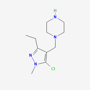 molecular formula C11H19ClN4 B1422865 1-[(5-chloro-3-ethyl-1-methyl-1H-pyrazol-4-yl)methyl]piperazine CAS No. 1315366-21-2