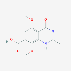 molecular formula C12H12N2O5 B142289 5,8-Dimethoxy-2-methyl-4-oxo-1,4-dihydroquinazoline-7-carboxylic acid CAS No. 143430-42-6