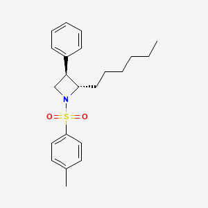 molecular formula C22H29NO2S B14229307 Azetidine, 2-hexyl-1-[(4-methylphenyl)sulfonyl]-3-phenyl-, (2S,3R)- CAS No. 825601-67-0