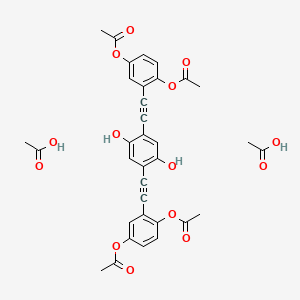 molecular formula C34H30O14 B14229435 Acetic acid;[4-acetyloxy-3-[2-[4-[2-(2,5-diacetyloxyphenyl)ethynyl]-2,5-dihydroxyphenyl]ethynyl]phenyl] acetate CAS No. 827624-70-4