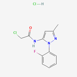 molecular formula C12H12Cl2FN3O B1422966 2-chloro-N-[1-(2-fluorophenyl)-3-methyl-1H-pyrazol-5-yl]acetamide hydrochloride CAS No. 1311315-04-4