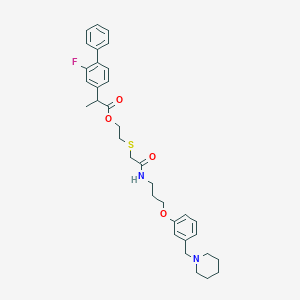 molecular formula C34H41FN2O4S B142300 Flurbiprofen N-(3-(3-(1-piperidinylmethyl)phenoxy)propyl)-2-(2-hydroxyethylthio)acetamide CAS No. 135497-86-8