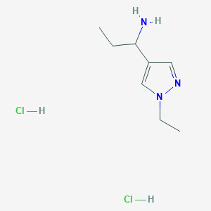molecular formula C8H17Cl2N3 B1423035 1-(1-ethyl-1H-pyrazol-4-yl)propan-1-amine dihydrochloride CAS No. 1306603-57-5