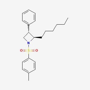 molecular formula C22H29NO2S B14230409 Azetidine, 2-hexyl-1-[(4-methylphenyl)sulfonyl]-3-phenyl-, (2R,3S)- CAS No. 825601-59-0