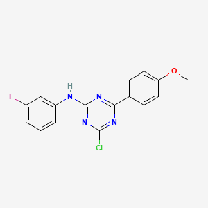 molecular formula C16H12ClFN4O B14231677 4-Chloro-N-(3-fluorophenyl)-6-(4-methoxyphenyl)-1,3,5-triazin-2-amine CAS No. 825647-38-9