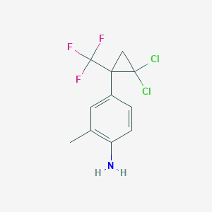 molecular formula C11H10Cl2F3N B14231732 4-[2,2-Dichloro-1-(trifluoromethyl)cyclopropyl]-2-methylaniline CAS No. 823804-92-8