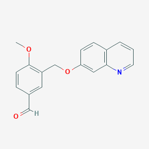 molecular formula C18H15NO3 B1423177 4-Methoxy-3-[(quinolin-7-yloxy)methyl]benzaldehyde CAS No. 1338495-12-7