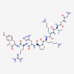 molecular formula C47H76N16O11 B14232005 Glycylglycyl-L-valyl-L-lysyl-L-lysyl-L-prolyl-L-histidyl-N~5~-(diaminomethylidene)-L-ornithyl-L-tyrosine CAS No. 627863-62-1